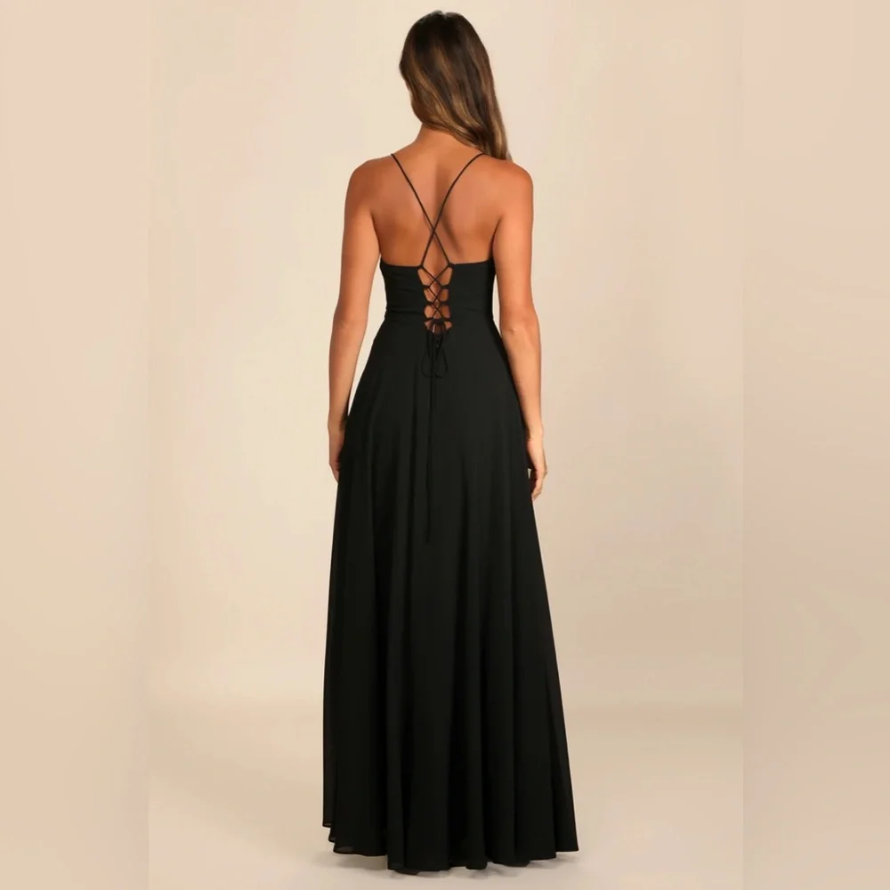 Lulus Romantically Speaking Black Cowl Lace-Up Maxi Dress - Picture 4 of 10